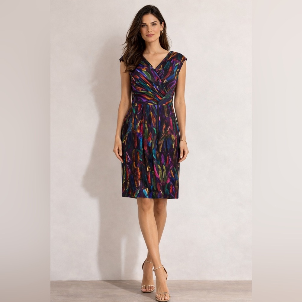 Milly of New York Feather Print Silk Dress Womens Size 2 Zip-Back. Lined